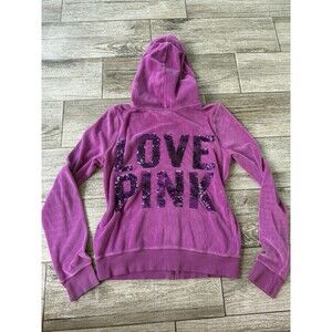 Vintage Y2K Velour PINK Victoria's Secret Zip Up Hoodie Size M